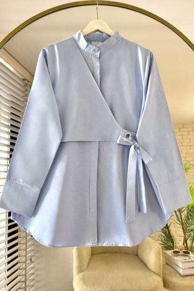 Kuş Gözü Bağlamalı Gömlek Mavi