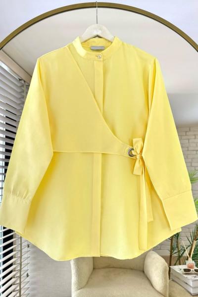 Kuş Gözü Bağlamalı Gömlek Sarı