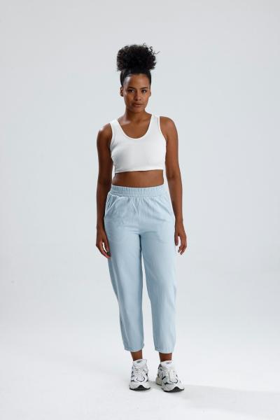 Beli Lastikli Gabardin Pantolon Açık Mavi