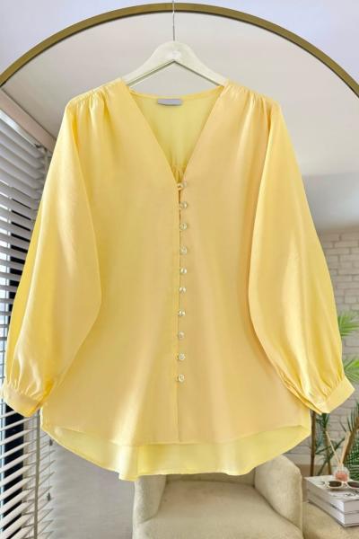 V Yaka Modal Gömlek Sarı