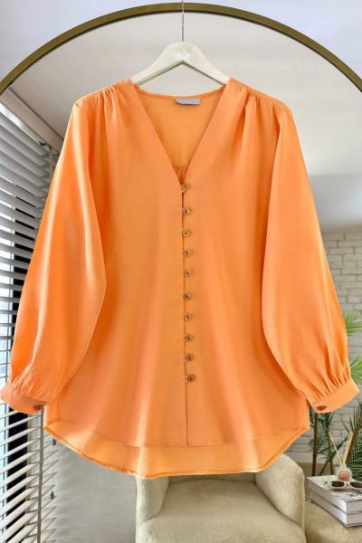 V Yaka Modal Gömlek Turuncu