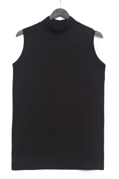 Balıkçı Yaka Kolsuz Bluz Siyah