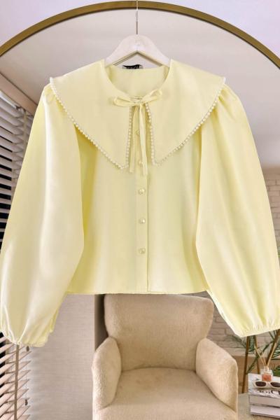 Yakası İncili Gömlek Sarı
