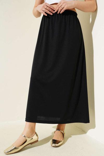 Beli Lastikli Jüpon İçlik Etek Siyah
