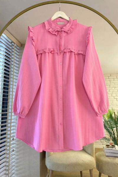 Fırfır Detaylı Tunik Pembe