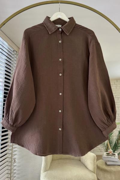 Oversize Müslim Gömlek Kahverengi