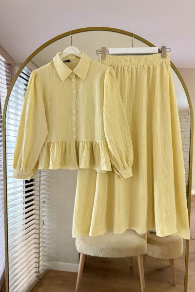 Gofre Keten Takım Sarı