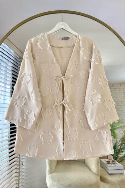 Uzun Püsküllü Kimono Bej