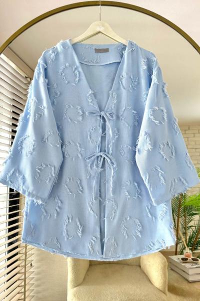 Uzun Püsküllü Kimono Mavi