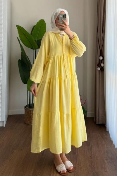 Oversize Müslin Elbise Sarı