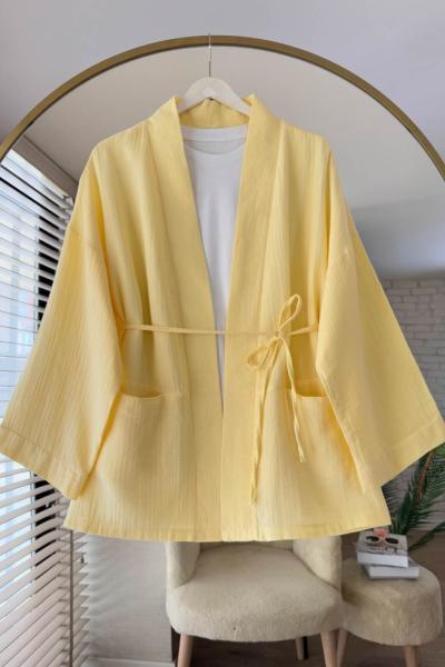 Cepli Müslin Kimono Sarı