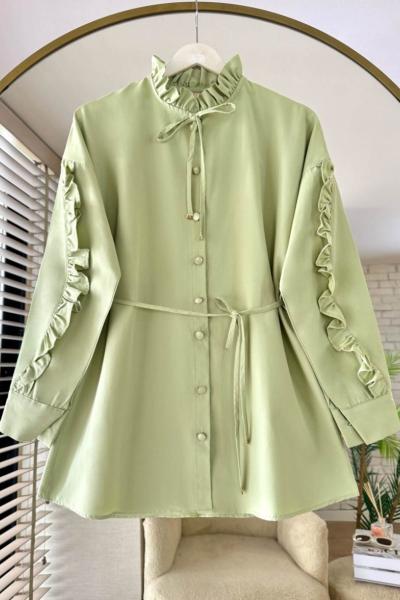 Fırfır Detaylı Gömlek Yeşil