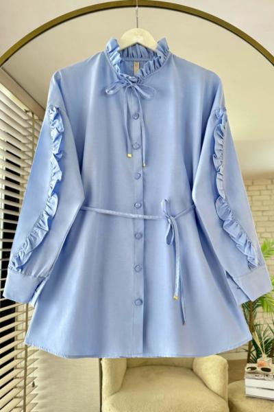 Fırfır Detaylı Gömlek Mavi