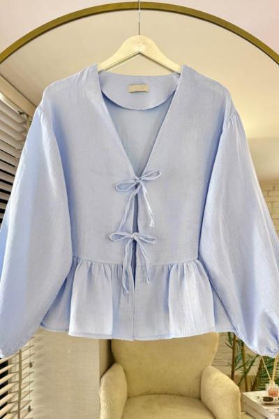 Fırfırlı Müslin Kimono Mavi