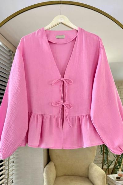 Fırfırlı Müslin Kimono Pembe