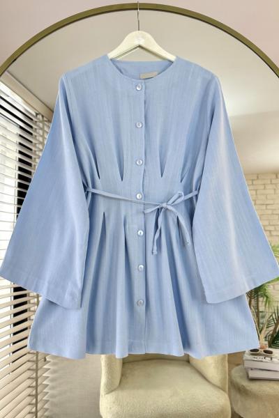 Pensli Keten Gömlek Mavi