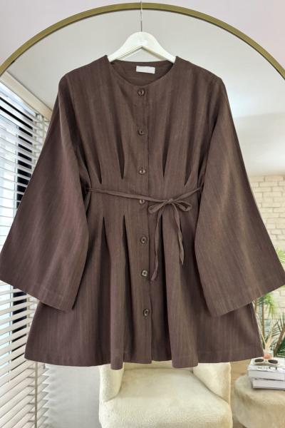 Pensli Keten Gömlek Kahverengi