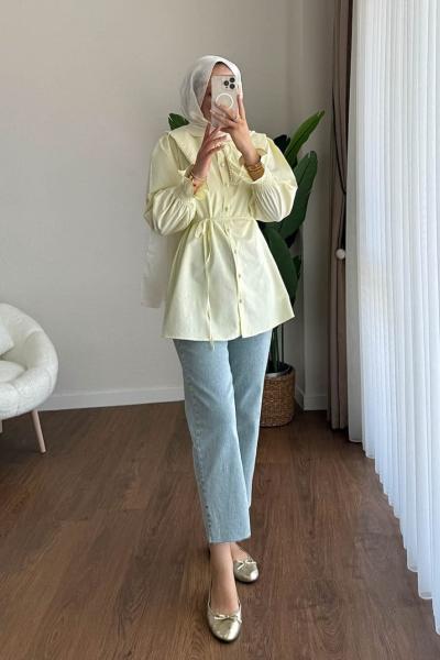 İncili Poplin Tunik Sarı
