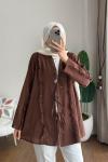 Fırfırlı Keten Kimono Kahverengi