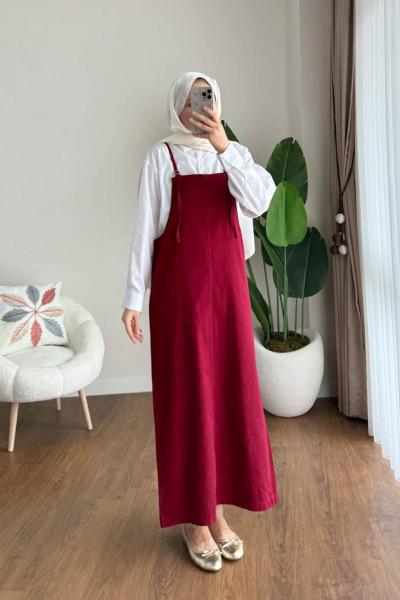 İpli Askılı Gabardin Jile Bordo