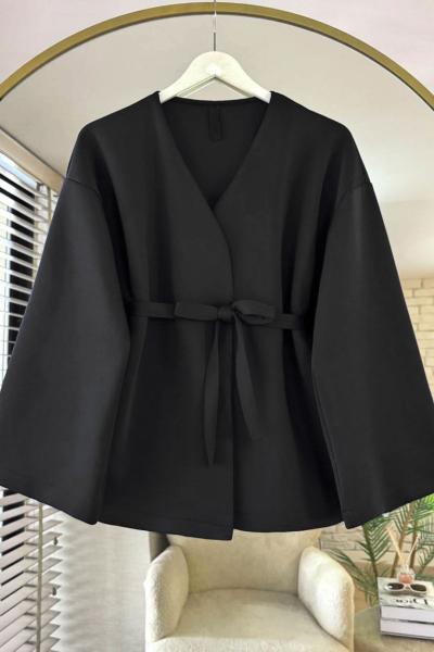 Kuşaklı Scuba Ceket Siyah