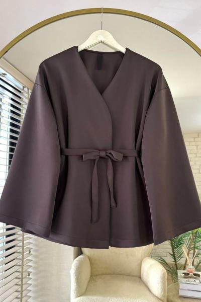 Kuşaklı Scuba Ceket Kahverengi