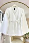 Kuşaklı Scuba Ceket Ekru
