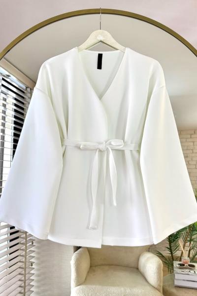 Kuşaklı Scuba Ceket Ekru