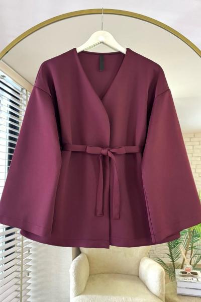 Kuşaklı Scuba Ceket Bordo