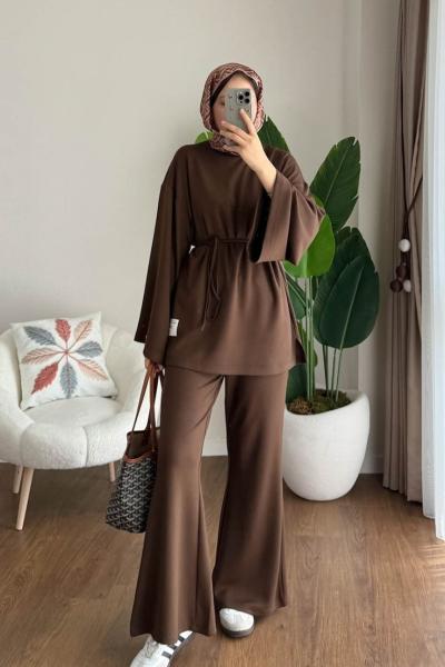 Armalı İkili Modal Takım Kahverengi