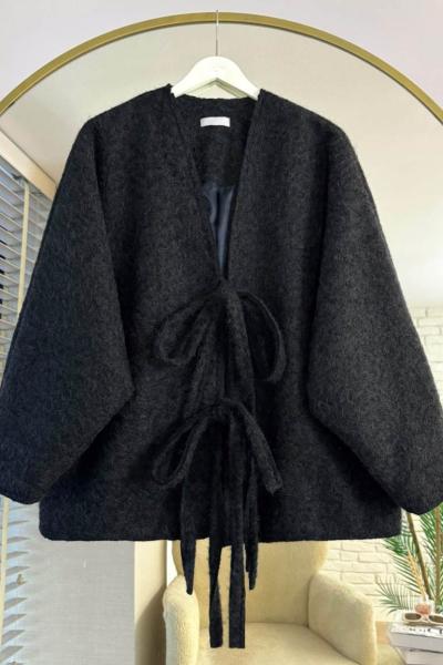 Bağcıklı Kaşmir Ceket Siyah
