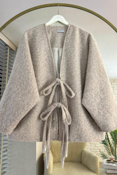 Bağcıklı Kaşmir Ceket Bej