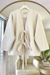Bağcıklı Kaşmir Ceket Krem