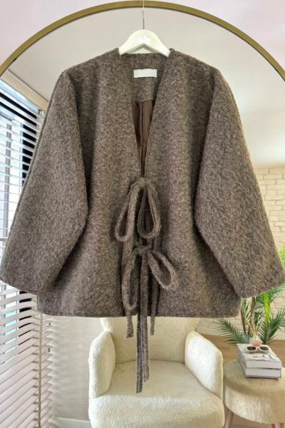 Bağcıklı Kaşmir Ceket Kahverengi