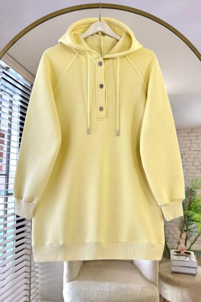 Patı Çıtçıtlı Kapüşonlu Sweathirt Sarı