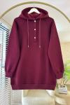Patı Çıtçıtlı Kapüşonlu Sweathirt Bordo