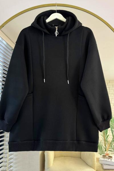 Torba Cepli Üç İplik Sweatshirt Siyah