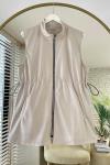 Beli Büzgülü Deri Yelek Bej
