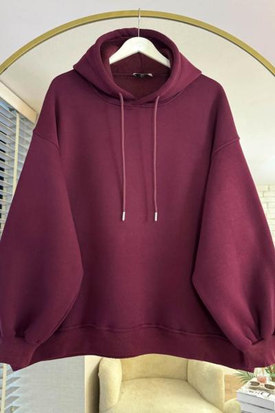 Kapüşonlu Oversize Sweatshirt Bordo