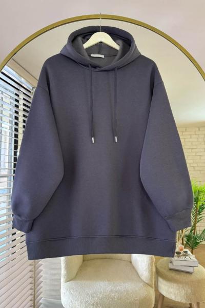 Kapüşonlu Oversize Sweatshirt Füme