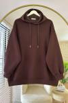 Kapüşonlu Oversize Sweatshirt Kahverengi