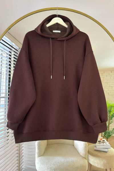 Kapüşonlu Oversize Sweatshirt Kahverengi