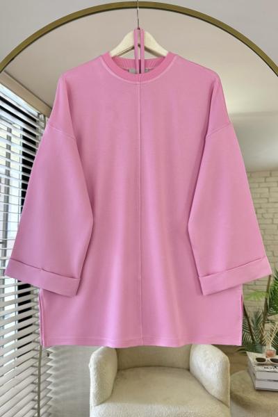 Bisiklet Yaka Yırtmaçlı Tunik Pembe