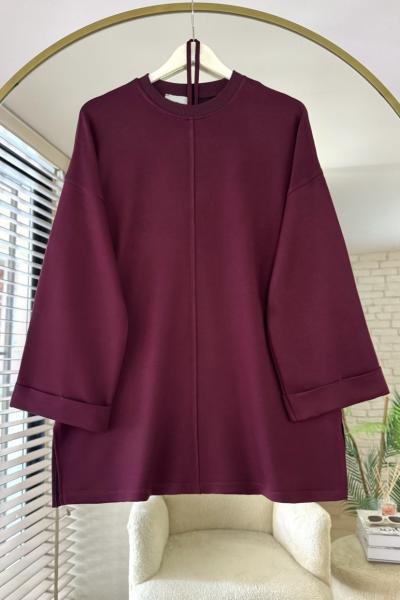 Bisiklet Yaka Yırtmaçlı Tunik Bordo