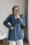 Kürk Detaylı Kot Ceket Mavi