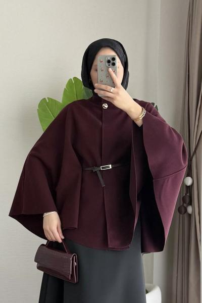 Kemerli Kaşe Panço Bordo