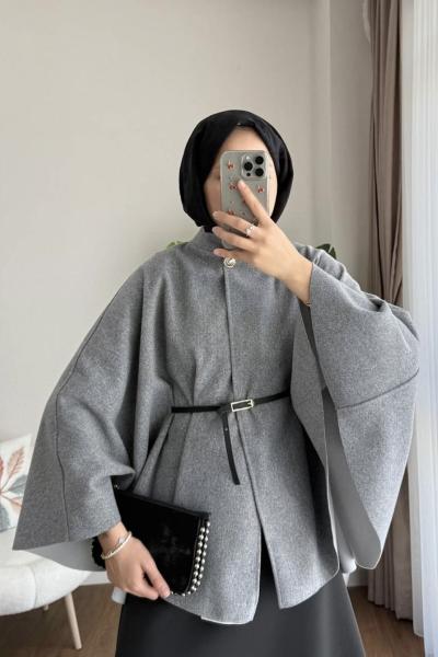 Kemerli Kaşe Panço Gri