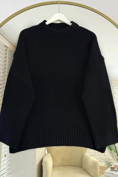 Oversize Pinterest Yaka Kazak Siyah