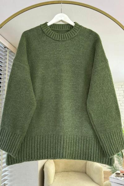 Oversize Pinterest Yaka Kazak Yeşil