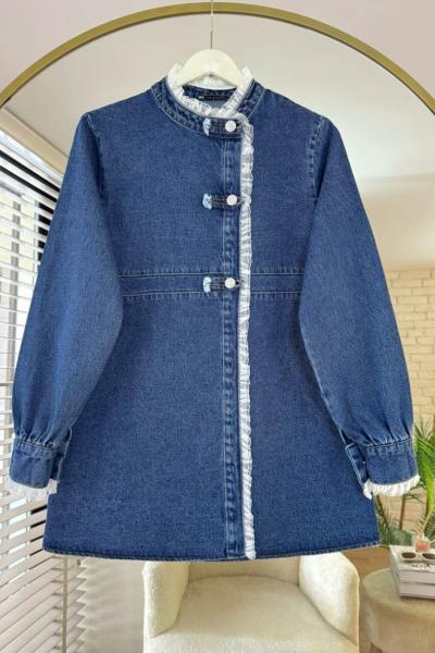 Dantel Garnili Kot Ceket Mavi